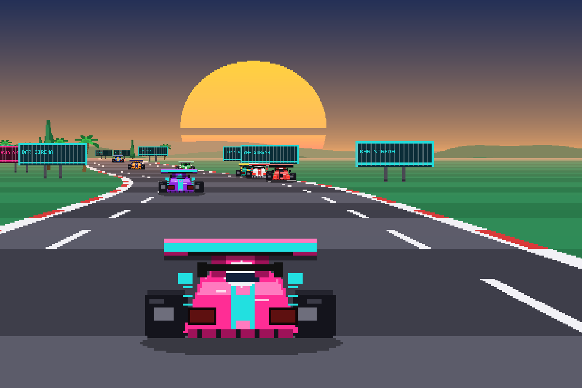 Velostrada &mdash; pixel-art arcade racer, sunset coastal circuit